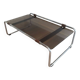 Table basse en chrome, cuir et verre fumé