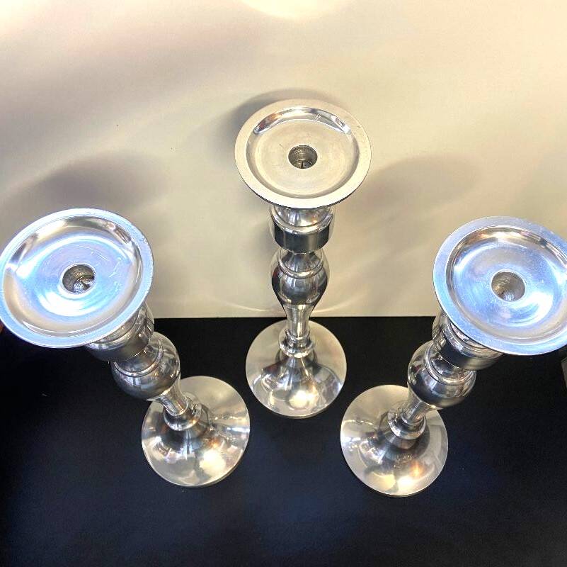 Set of Candle Holders Candelabra Torch Candle Holders Polished Brushed Aluminium