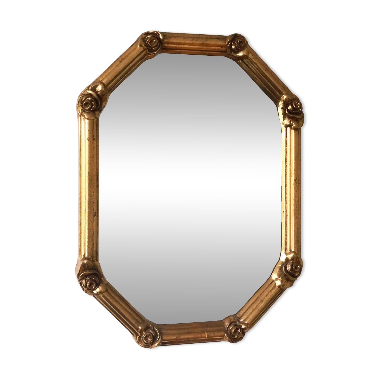 Vintage octagonal giltwood bevelled mirror with rose accents