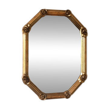 Vintage octagonal giltwood bevelled mirror with rose accents