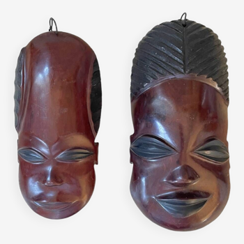 African masks in vintage ebony wood