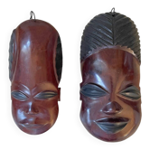 African masks in vintage ebony wood