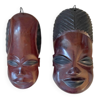 African masks in vintage ebony wood