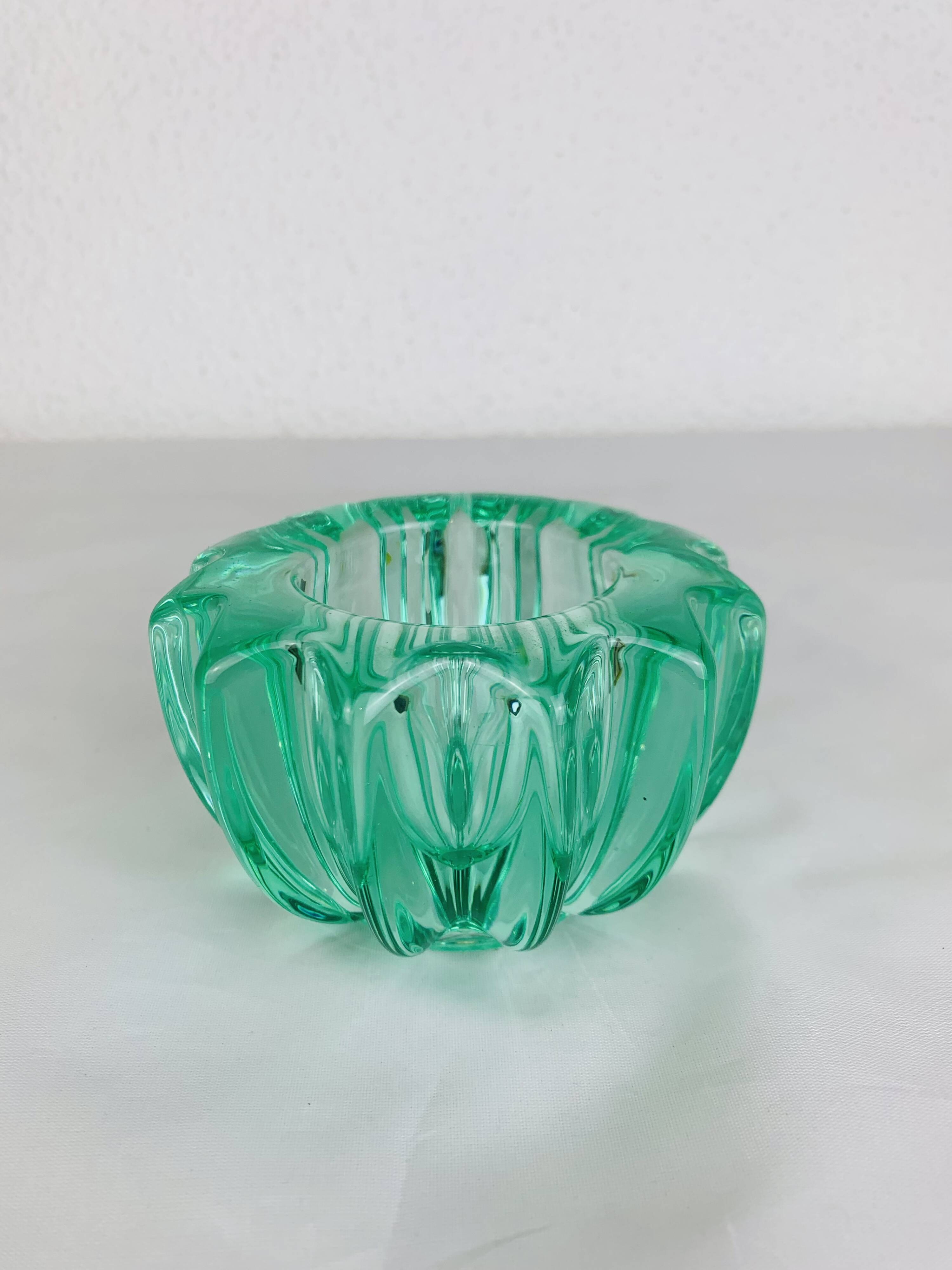 Green glass vase by Pierre D'Avesn, art deco pocket tray