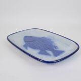 Large St Clément dish with blue fish decoration