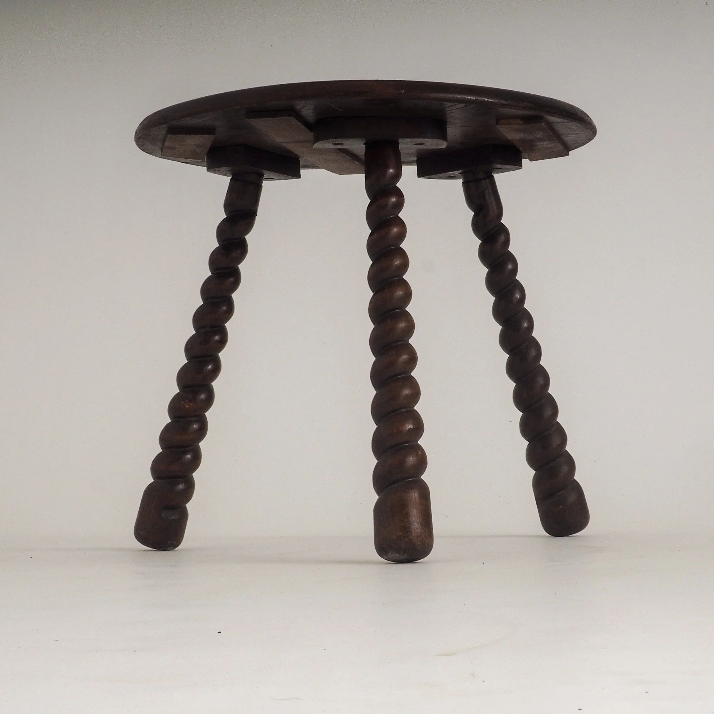 French oak tripod side table attributed to Charles Dudouyt
