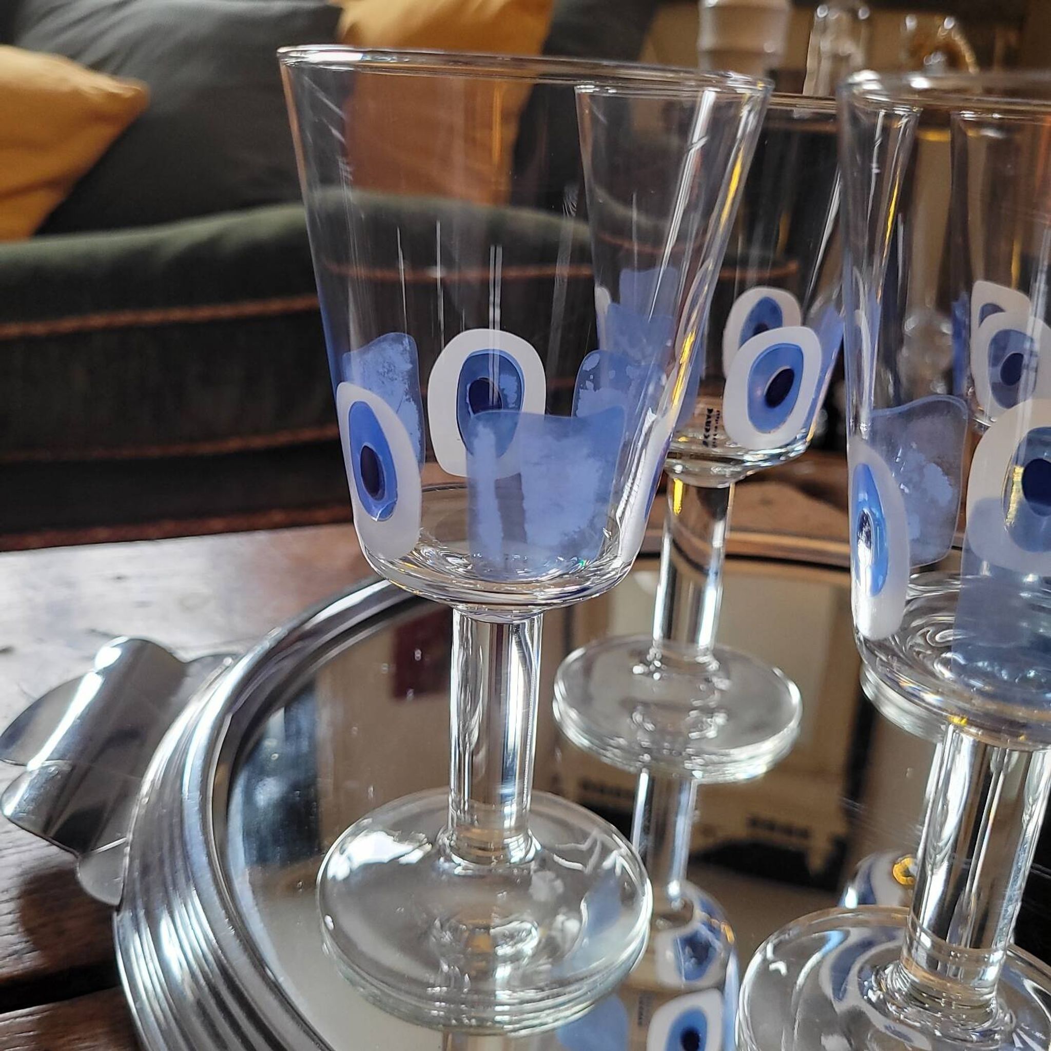 Set of 5 Italian stemmed glasses, Cerve design - lucky eye motif