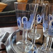Set of 5 Italian stemmed glasses, Cerve design - lucky eye motif