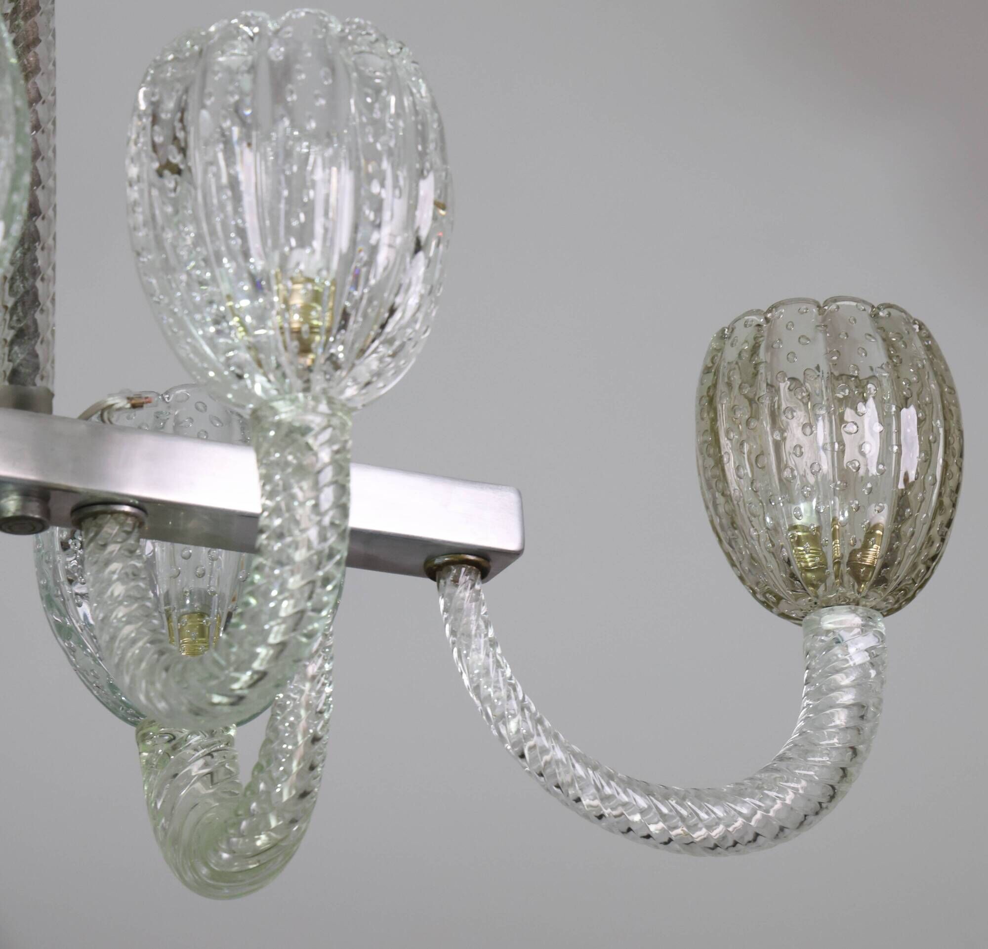 Amazing 6 Light BarovierArt Deco Chandelier, "Bullicante" Glass Murano, 194