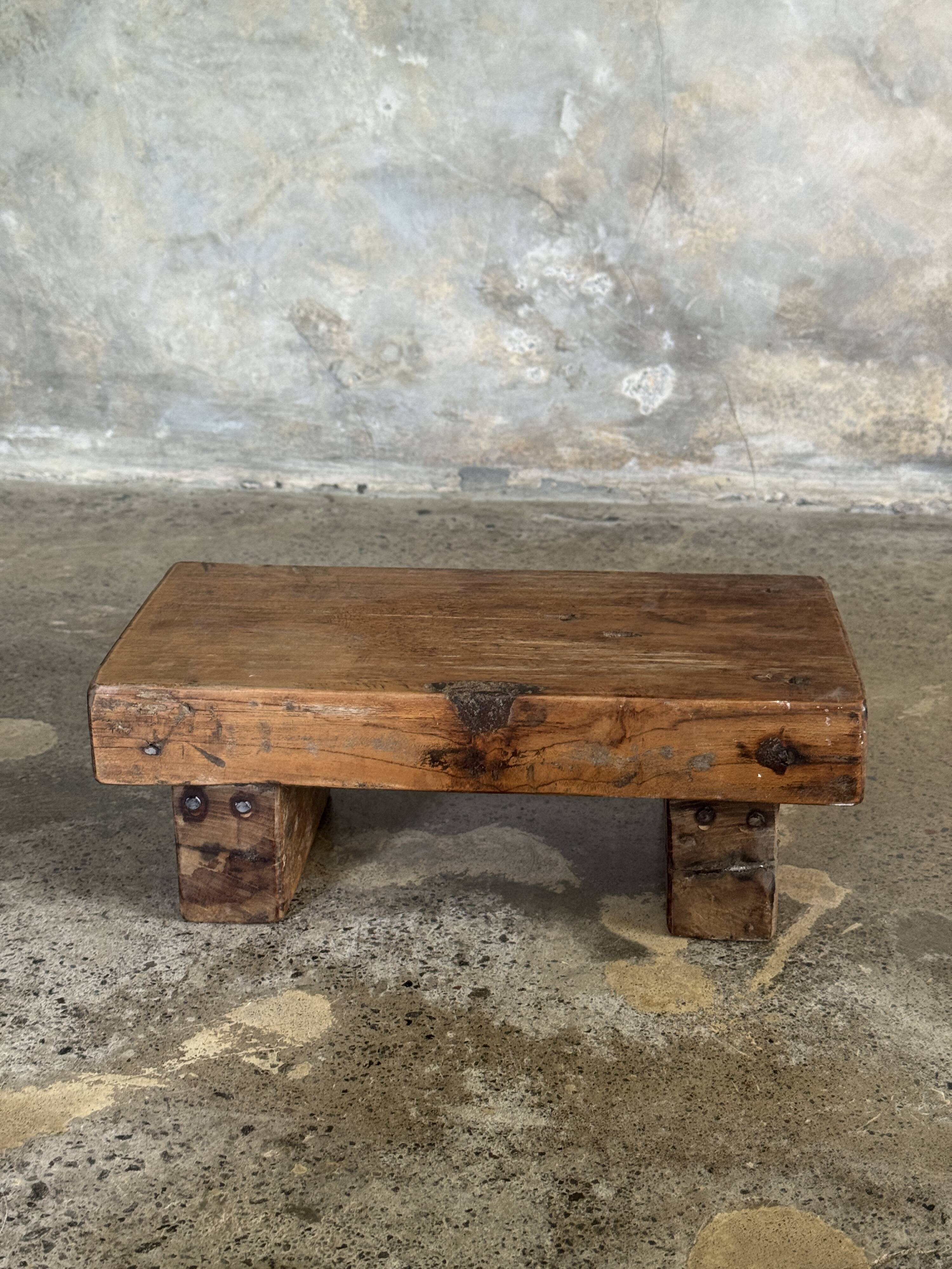 Small stool, accent stool in solid blond teak wabi-sabi L30 W8.5 H6.