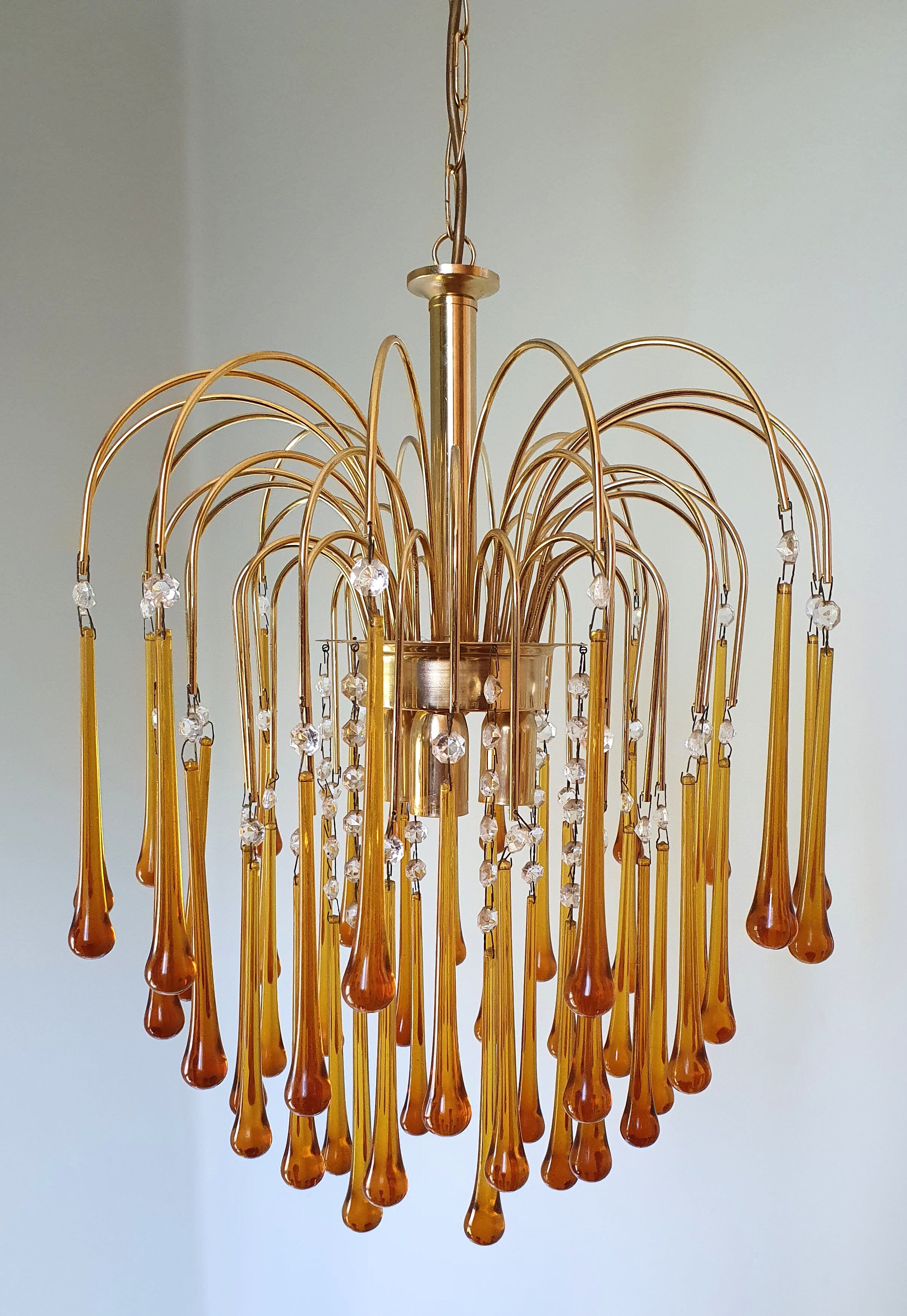 Orange water drop chandelier 70s