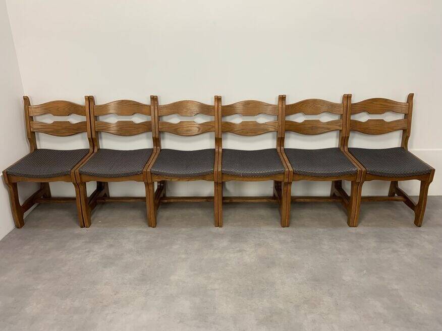 6 vintage solid wood brutalist chairs