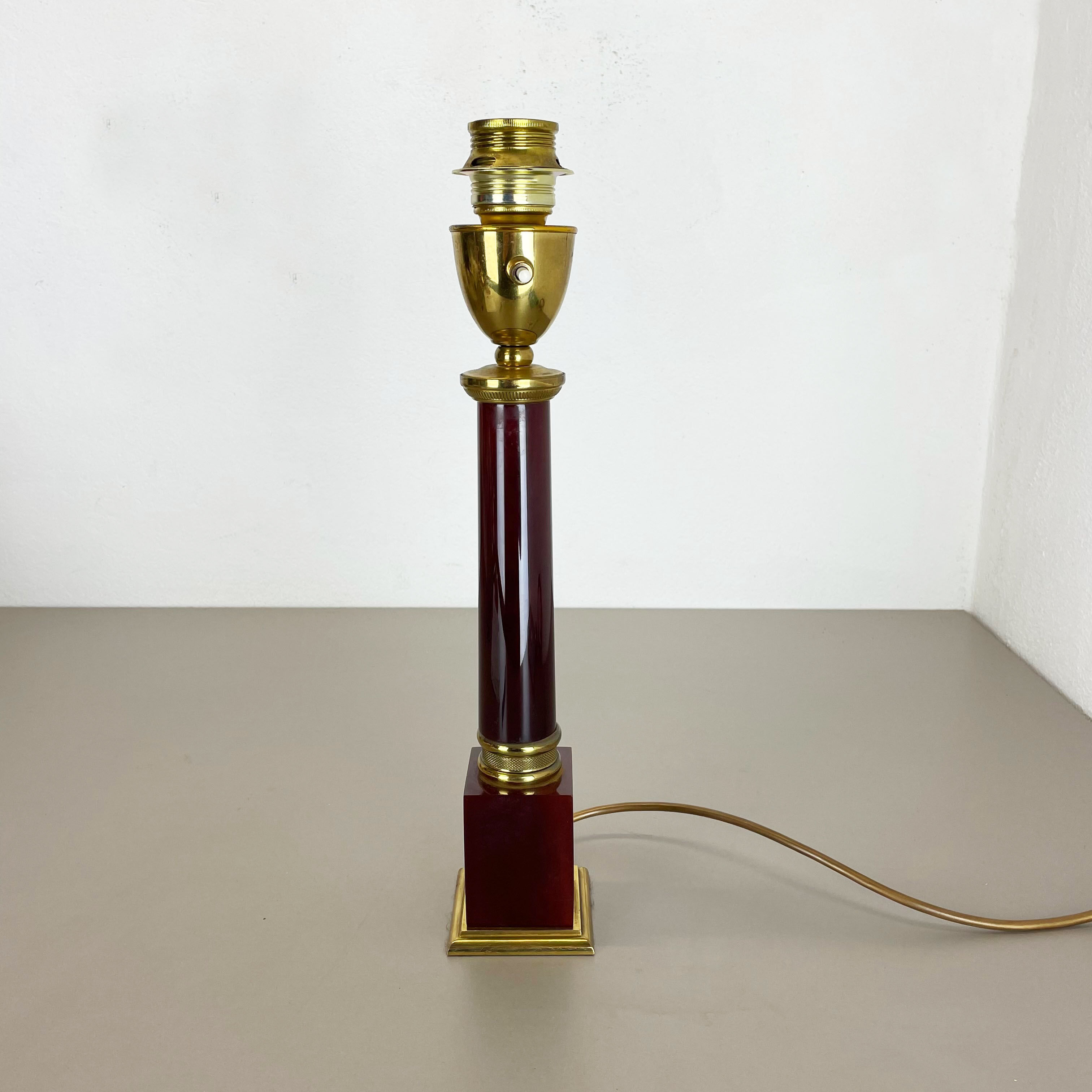 Rare Modernist Red Catalina and Brass Tube Table Light, Italy, 1960s
