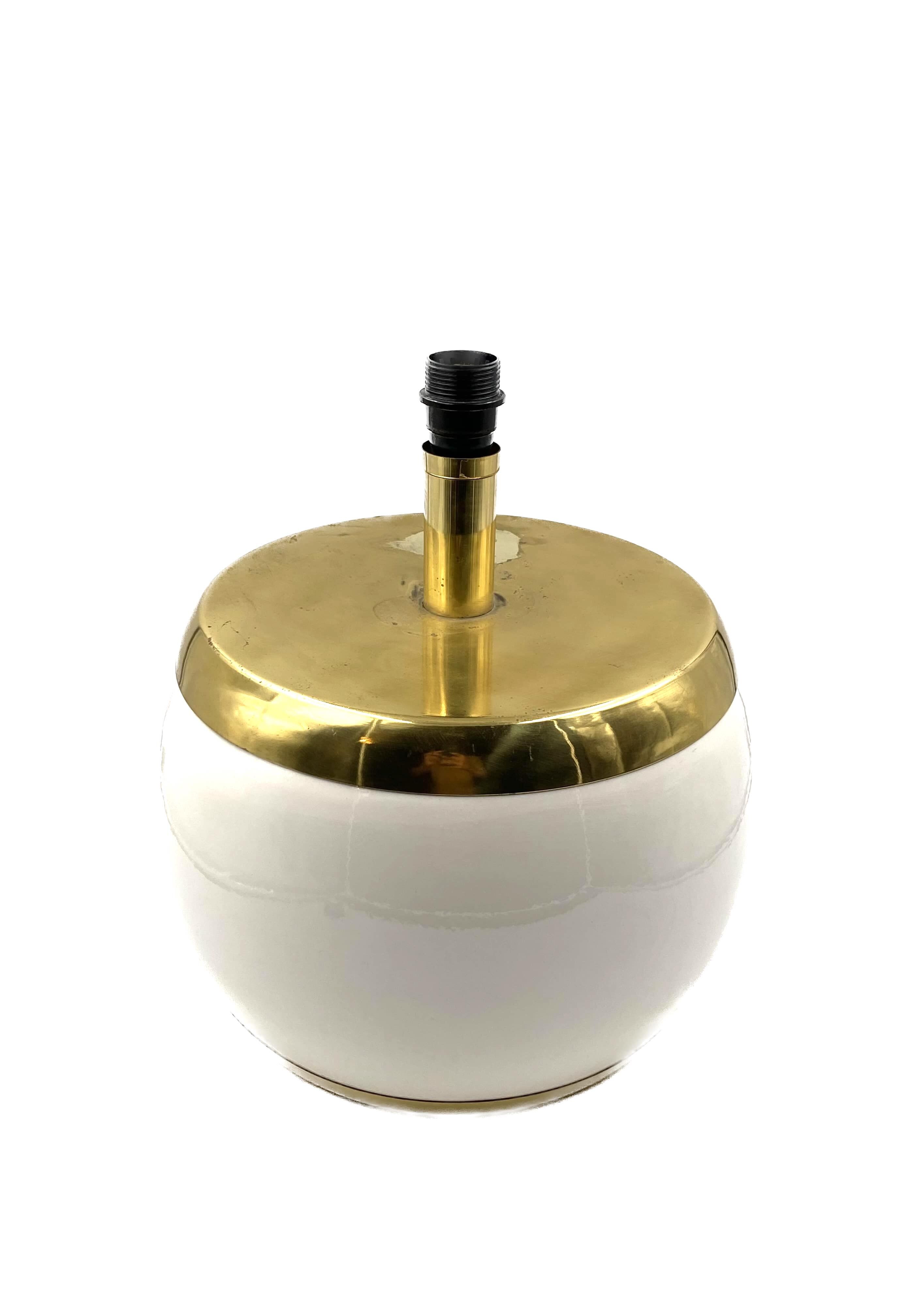 Monumental white ceramic and brass lamp base, italy 1970s