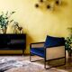 Fauteuil cannage structure noire velours marine