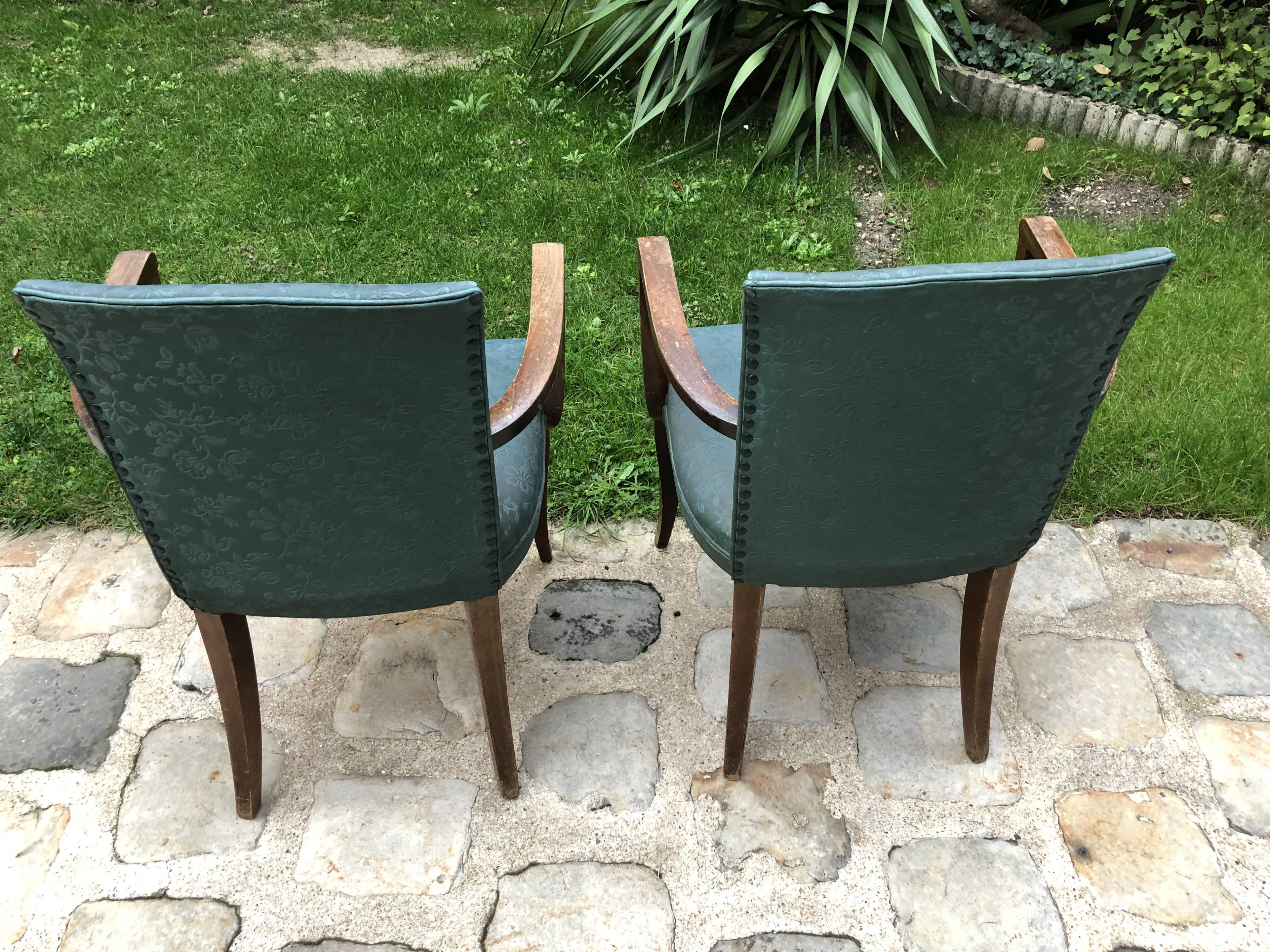 Pair of bridge armchairs in green skaÏ