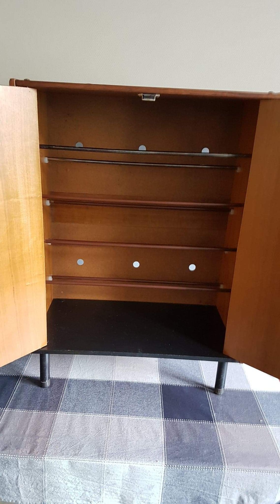 vintage color black metal feet teak wooden Shoe cabinet