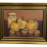 Oil painting on canvas, still life with fruits and pot, nuts, signed, George Cros, signed