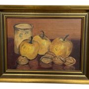 Oil painting on canvas, still life with fruits and pot, nuts, signed, George Cros, signed