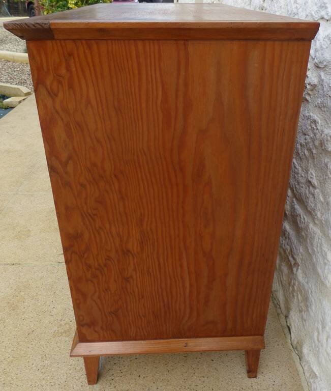 Antique post art deco chest of drawers circa 1940 in solid pine wood in its patina
