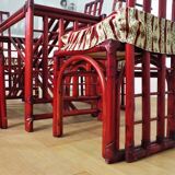 Red bamboo table by Arturo Pozzoli, 1980s, set of 7