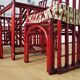 Red bamboo table by Arturo Pozzoli, 1980s, set of 7