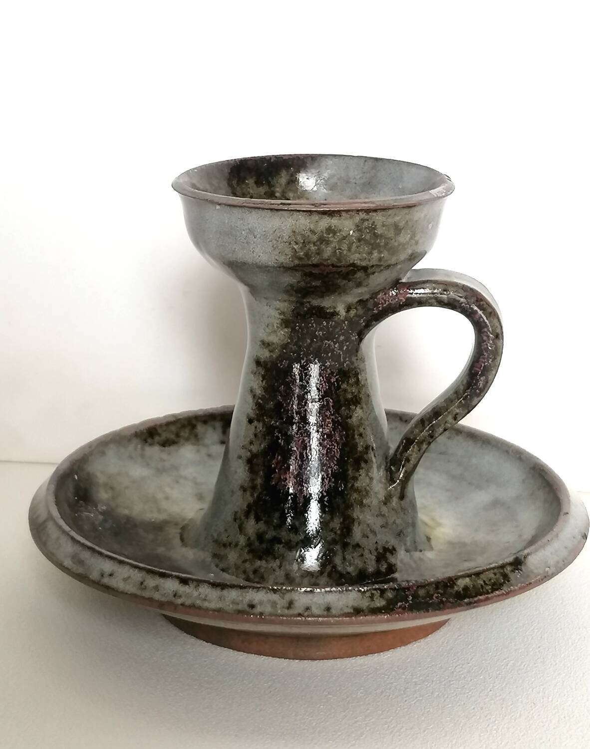 Candlestick signed Thierry and Chantal Robert in enamelled Loir sandstone