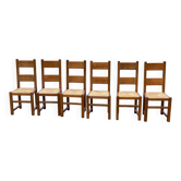 6 chaises de salle à manger en bois massif chêne paillées type ferme