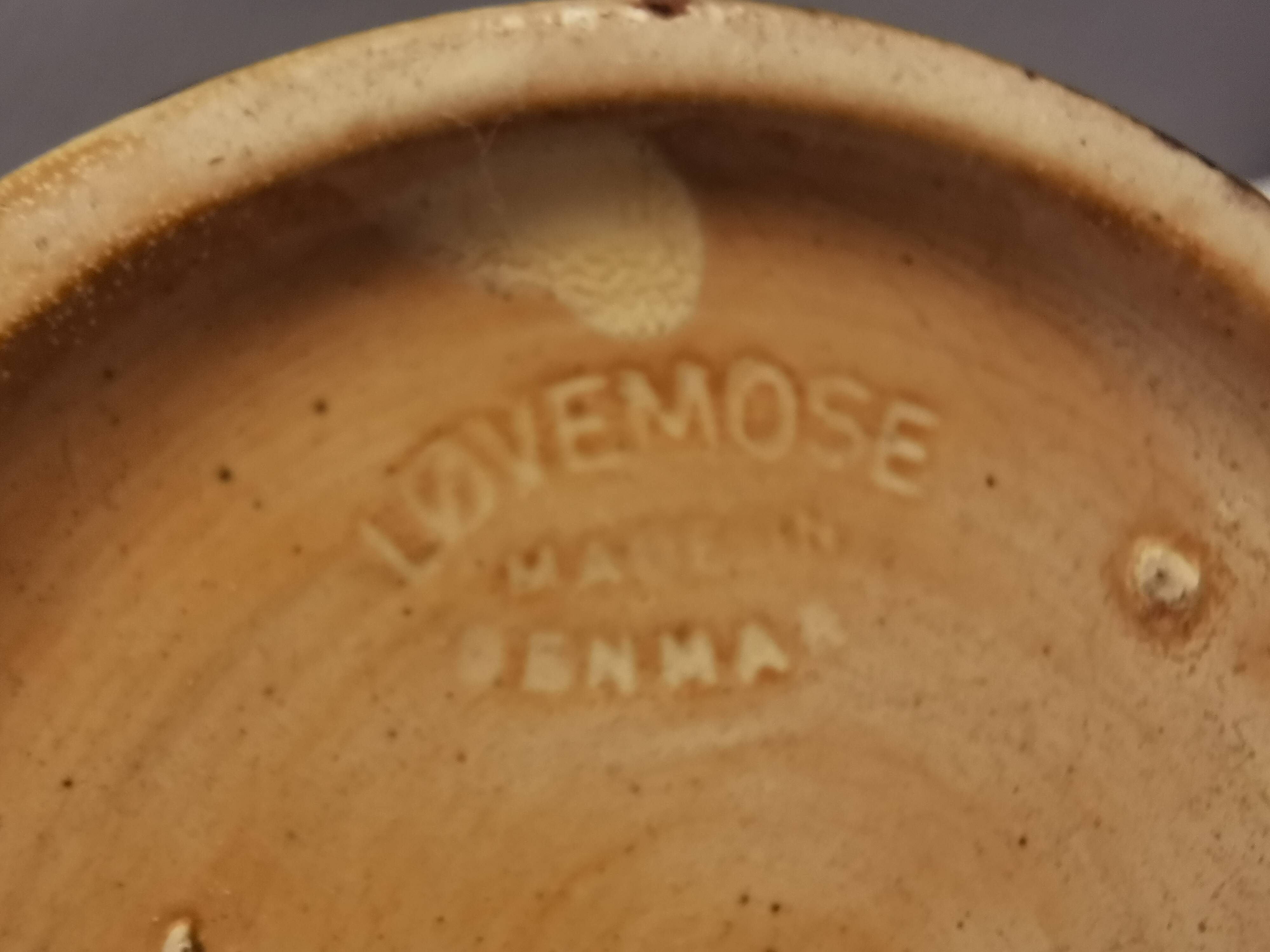 Vase from Danish Løvemose pottery, with partial hare's fur glaze. Estimated 1970s.