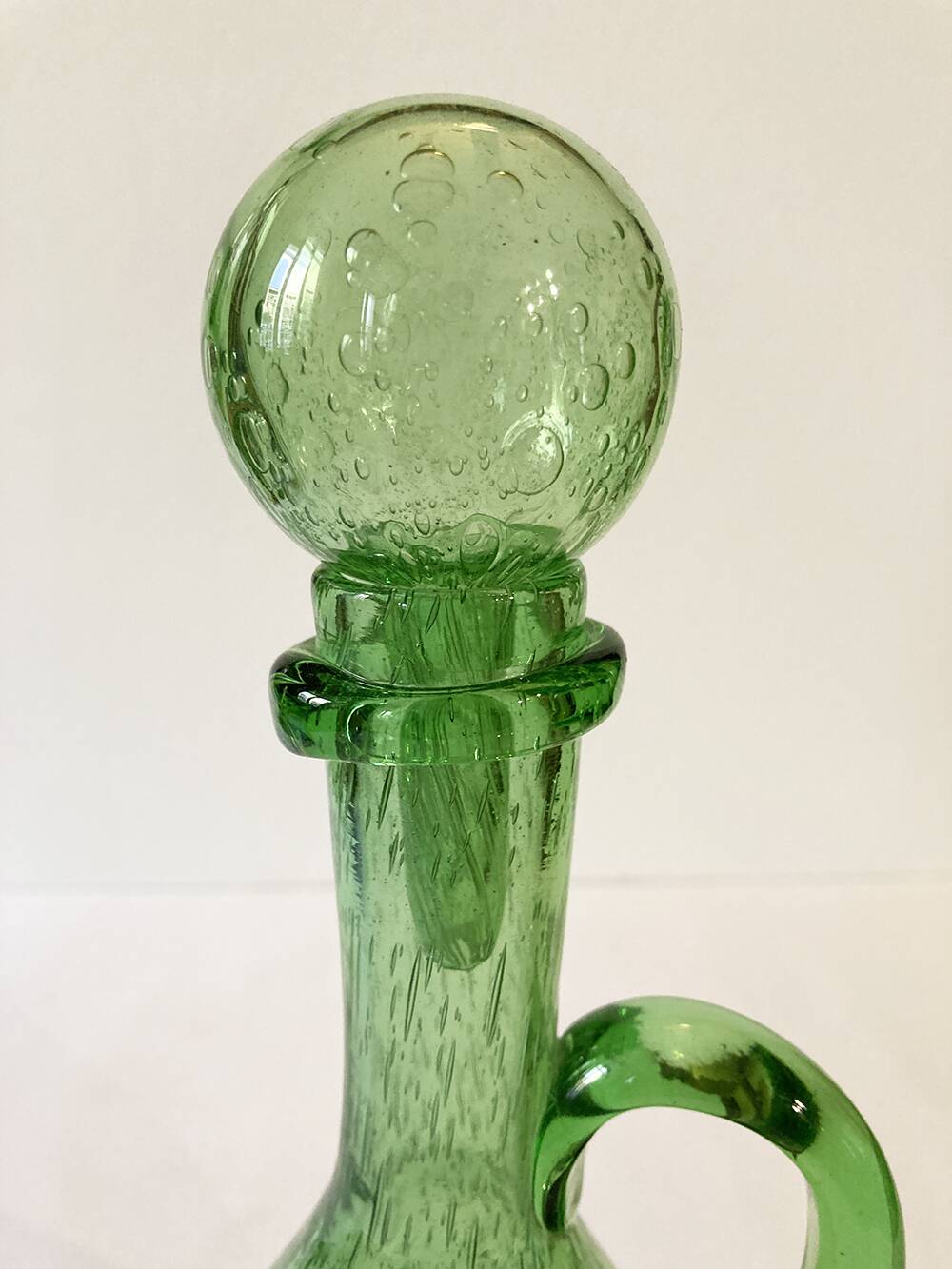 Biot green bubble glass carafe