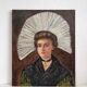 Old oil painting on canvas portrait of a woman in traditional costume