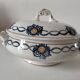 Antique Saint-Amandinoise tureen, blue and ochre decoration 6523, 1900-1920