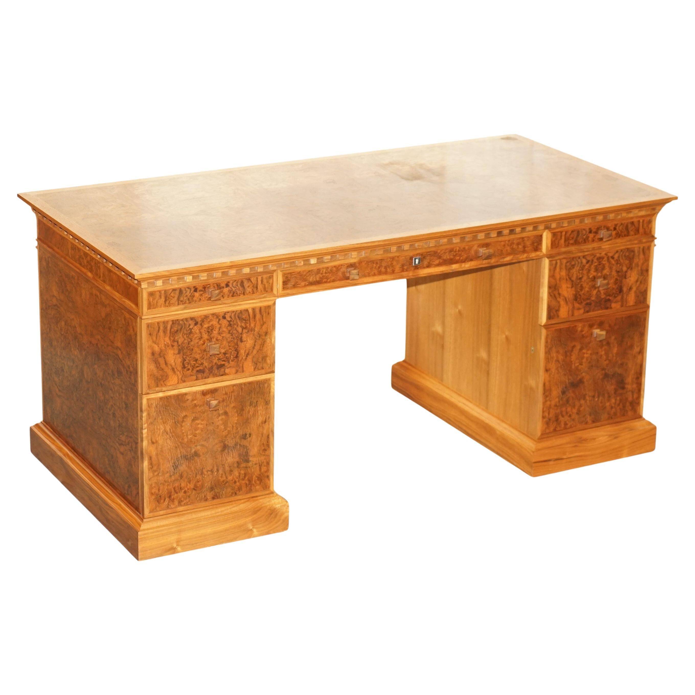 David Linley Burr walnut chest of drawers for light restoration.