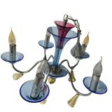 Chandelier in metal and colored glass
