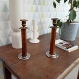 Pair of antique folk art candlesticks