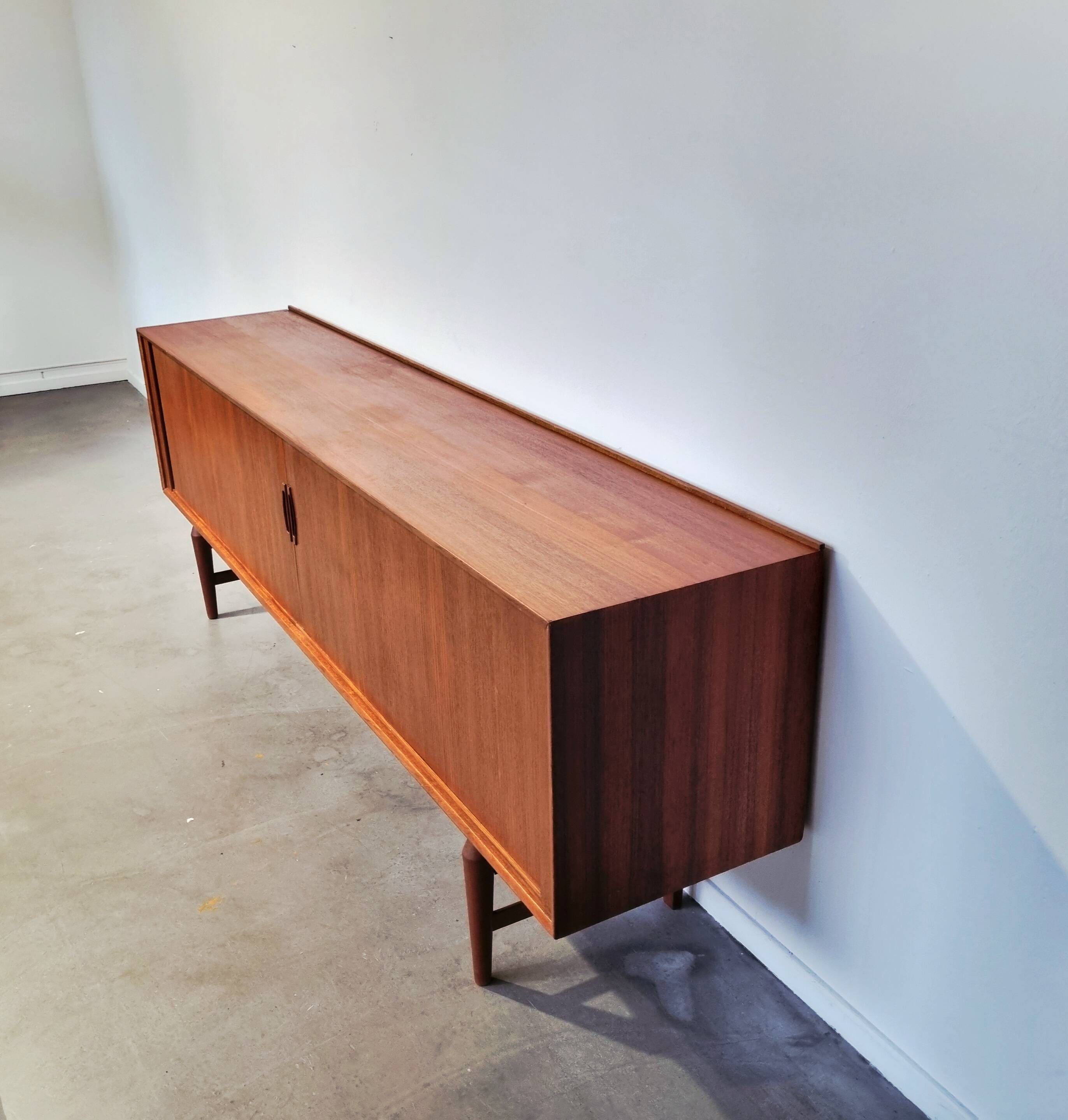 X-Large teak sideboard with tambour doors, Omer lefevre 1960s Belgium