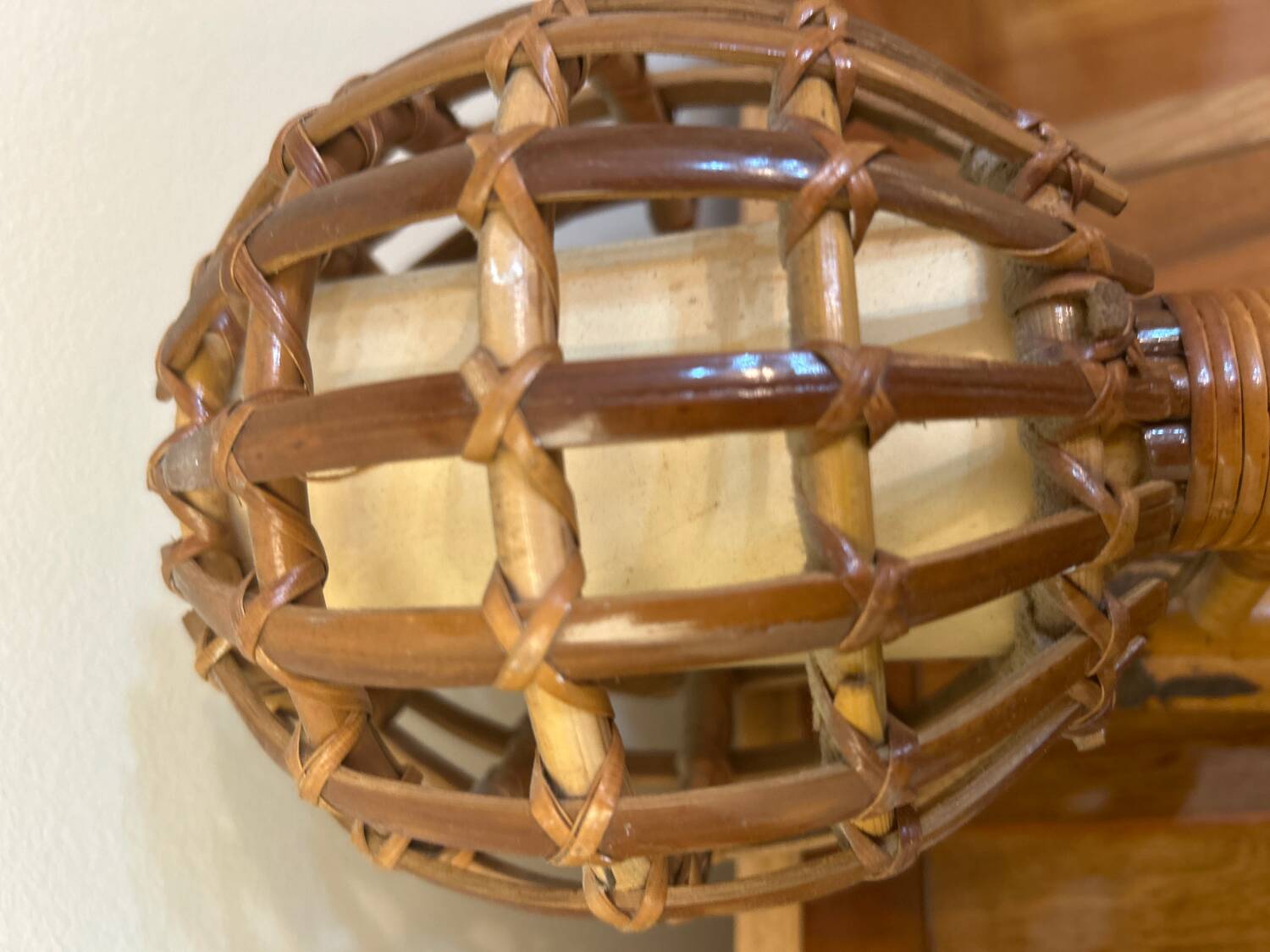 Pair of wall lights, rattan, 1950