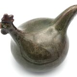 Coq vintage en grès émaillé vert olive