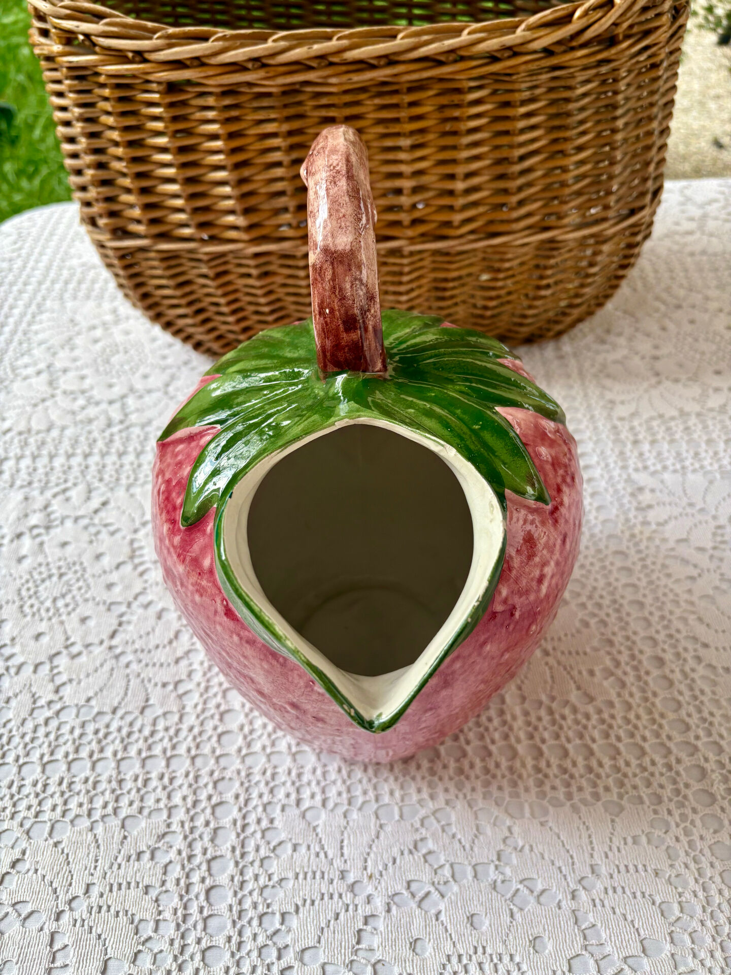 Large strawberry barbotine jug Bassano Italy