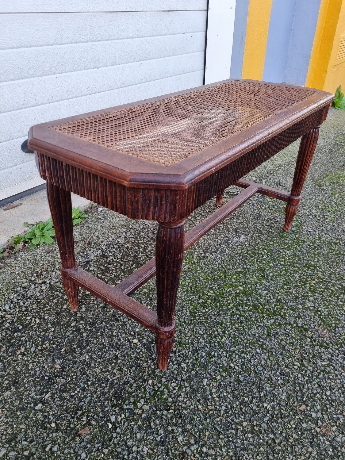 Louis XVI piano bench braided rattan
