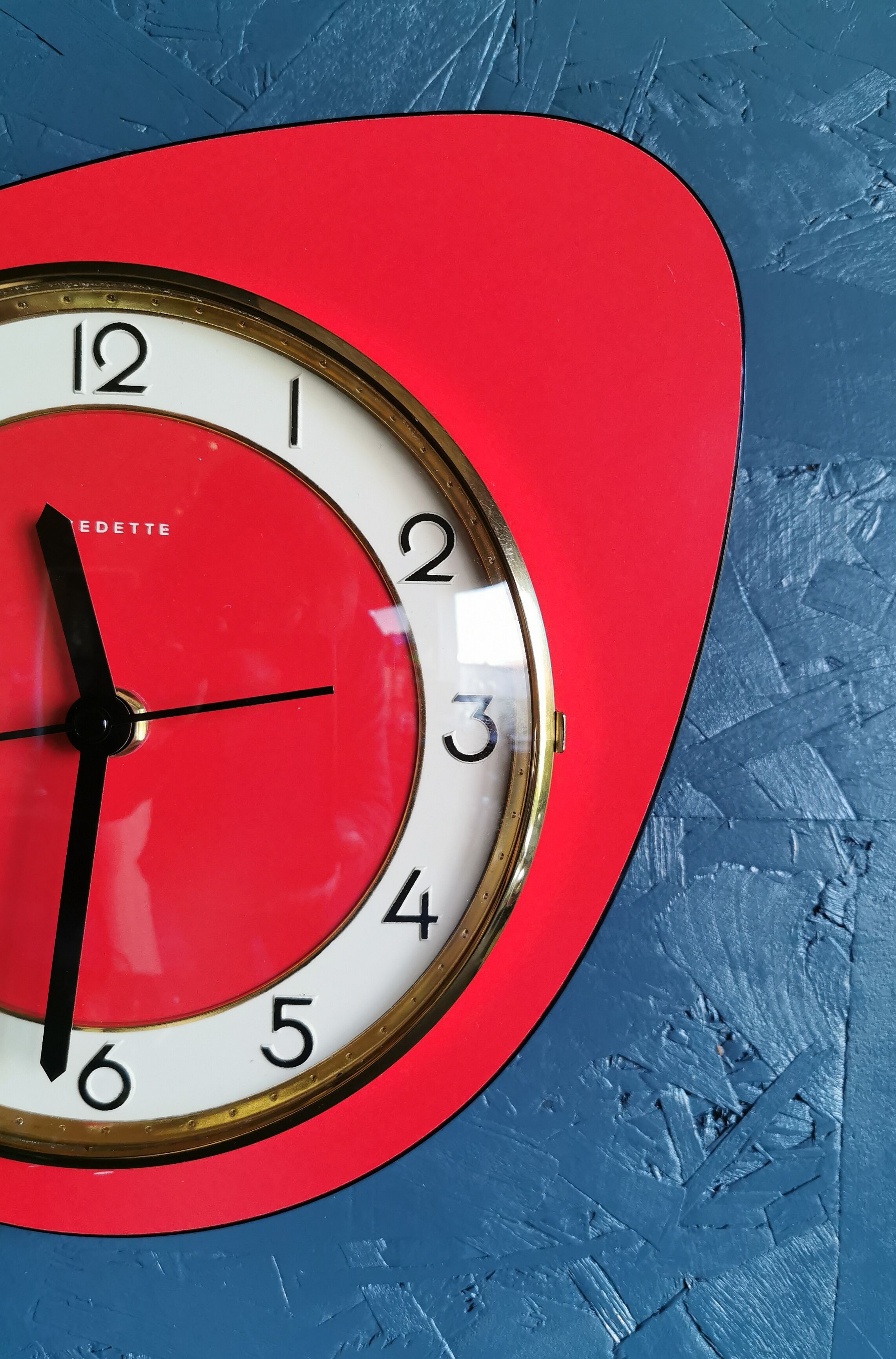 Vintage formica clock asymmetrical silent wall clock "Red Star"