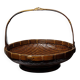 Grand panier à offrandes en bambou asiatique vintage 1920–1950