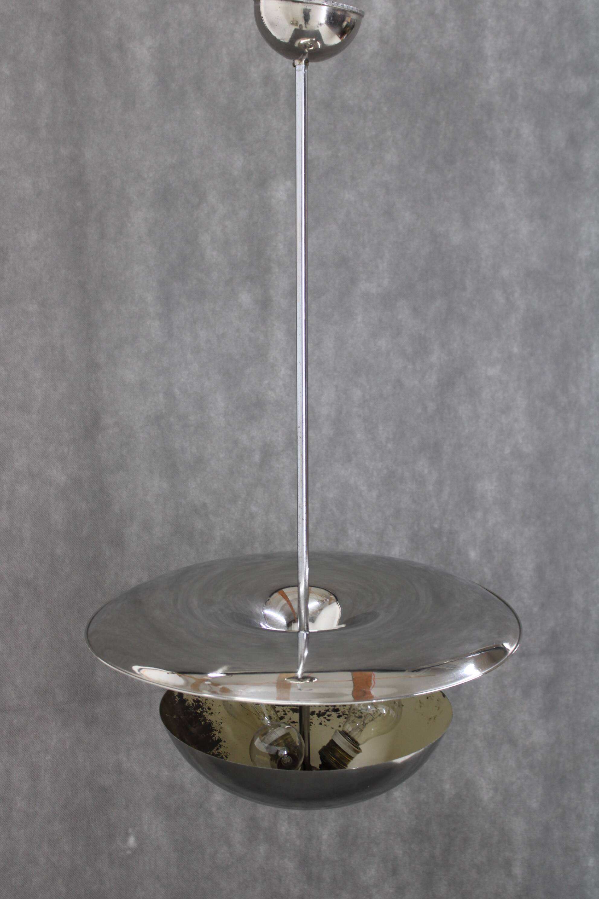 1930s Bauhaus Chrome Plated Chandelier by Anyz, Czechoslovakia