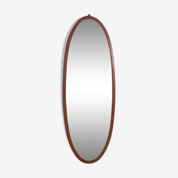 Italian mid-century oval, solid  mahogany frame mirror from the 60