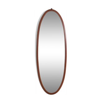 Italian mid-century oval, solid  mahogany frame mirror from the 60
