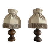 Paire de lampe chevet en bois abat-jour à franges rétro vintage