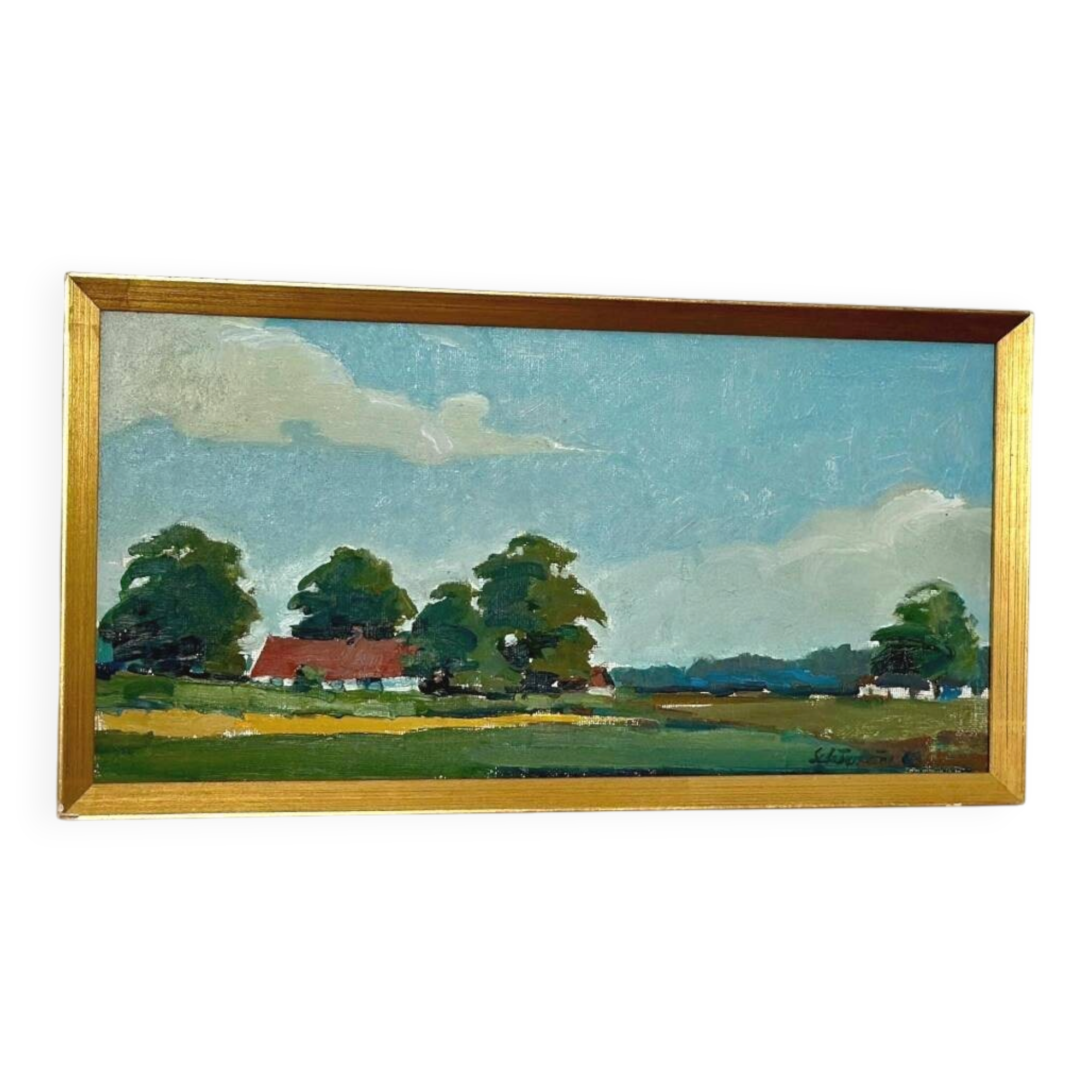 Original Swedish Oil on Canvas – “Landscape with Farms” by Schörström