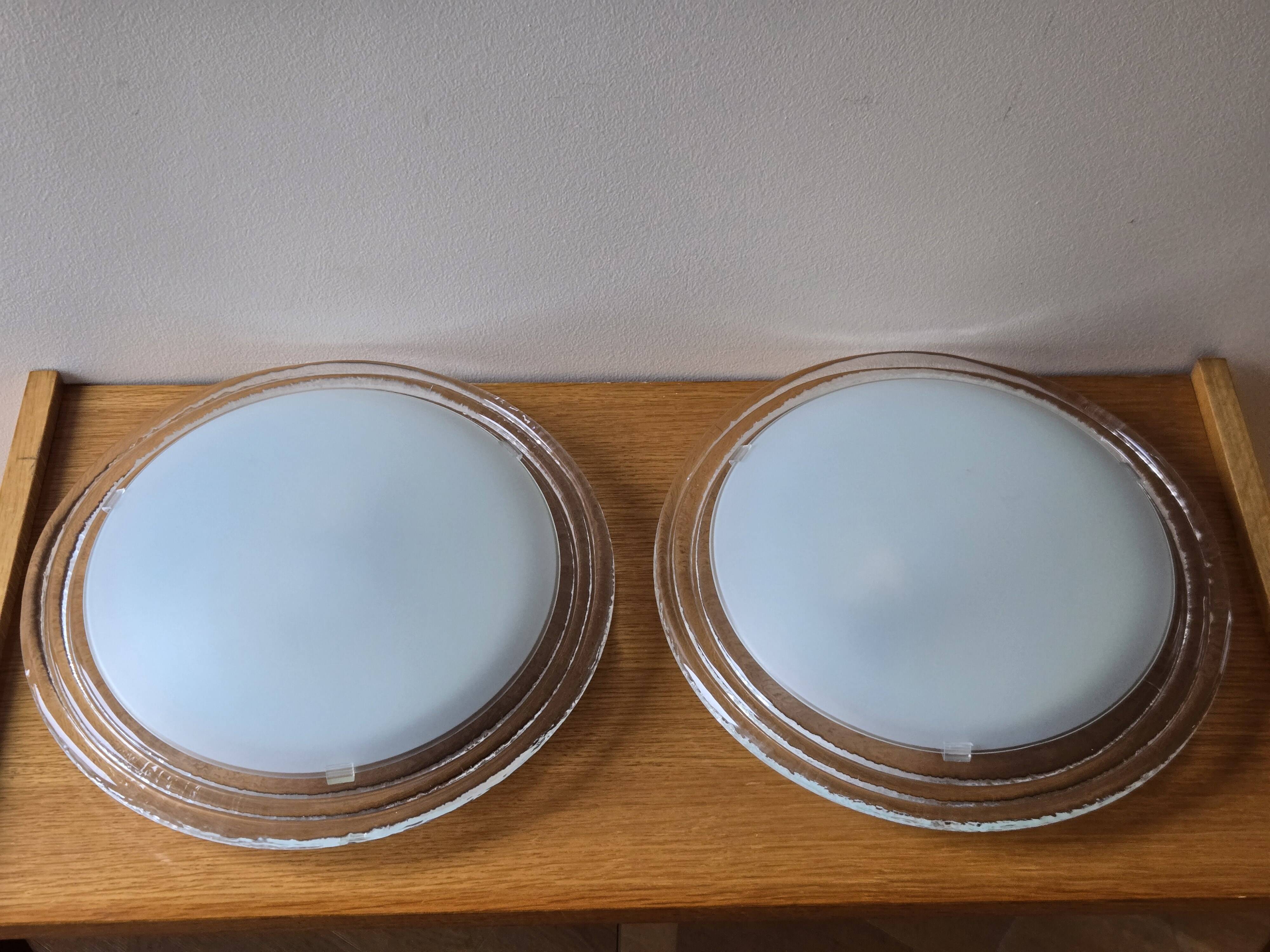 Pair of wall lights or ceiling lights in pressed glass and opaline - vintage design 80