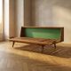 Mid-century wooden folding sofa bed frame, extendable daybed, Czechoslovakia, 190 × 151 × 77 cm