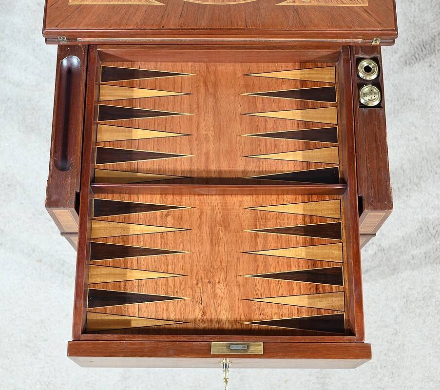 Mahogany and marquetry games table, Art Nouveau, 1920
